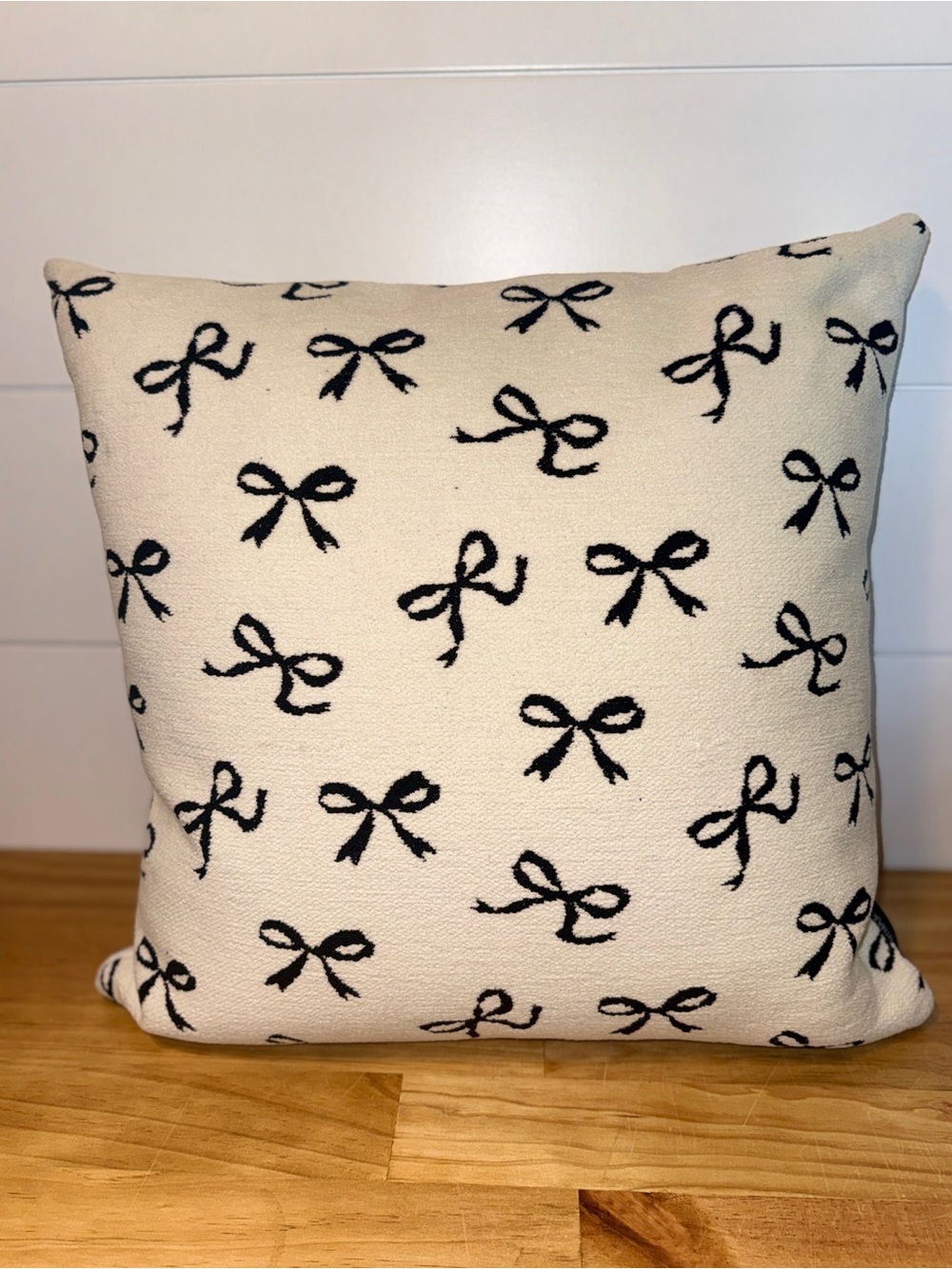Cynthia Rowley Ivory Throw Pillow with Black Bow Pattern